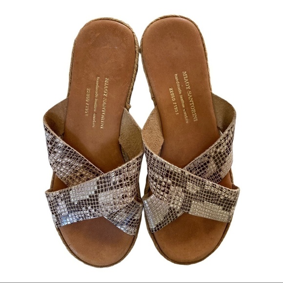 Miaoy Santorini  Sandals Flatform Croc Embossed Leather Slides Jute Edge - Picture 8 of 8